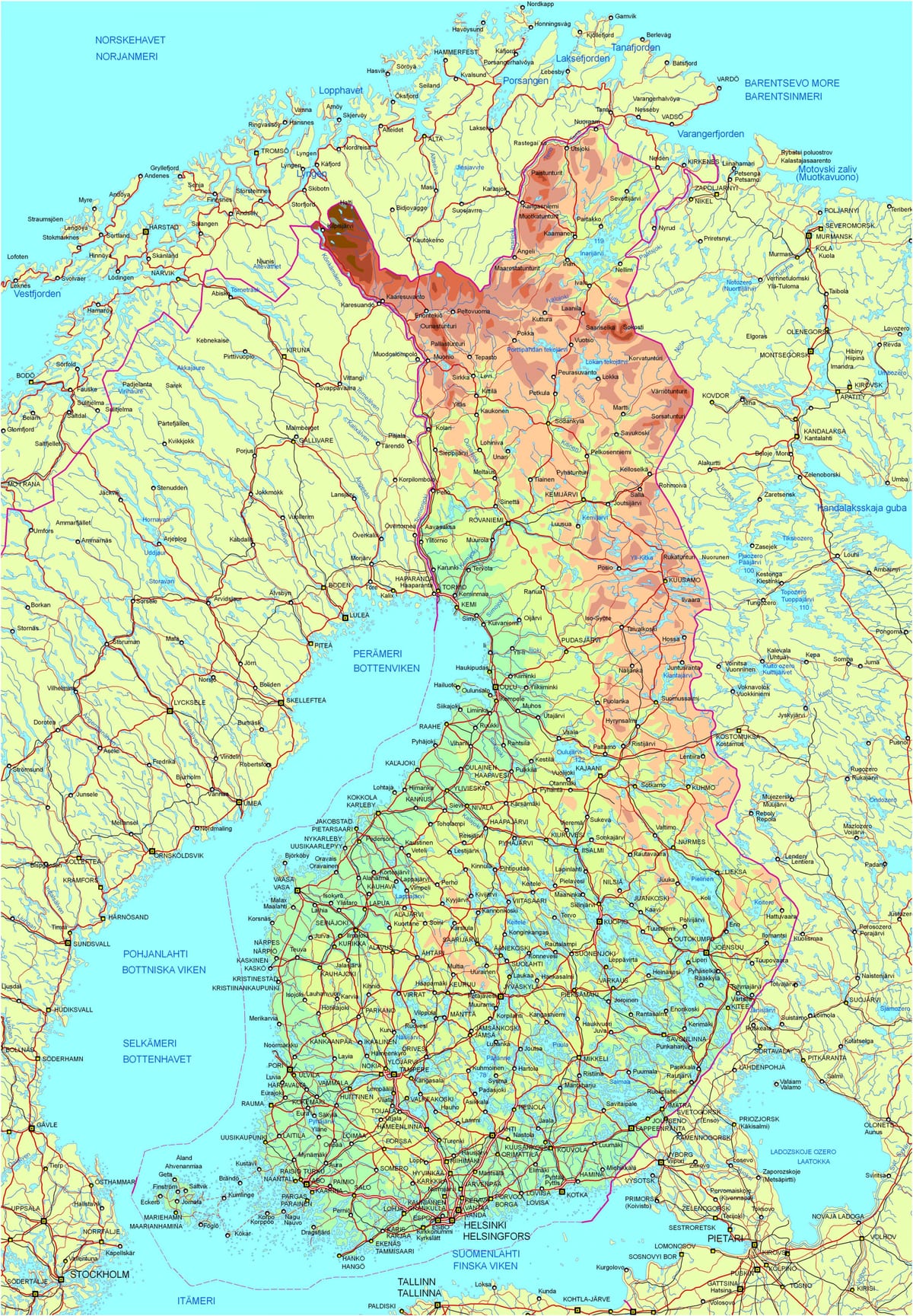 Kort over Finland vej
