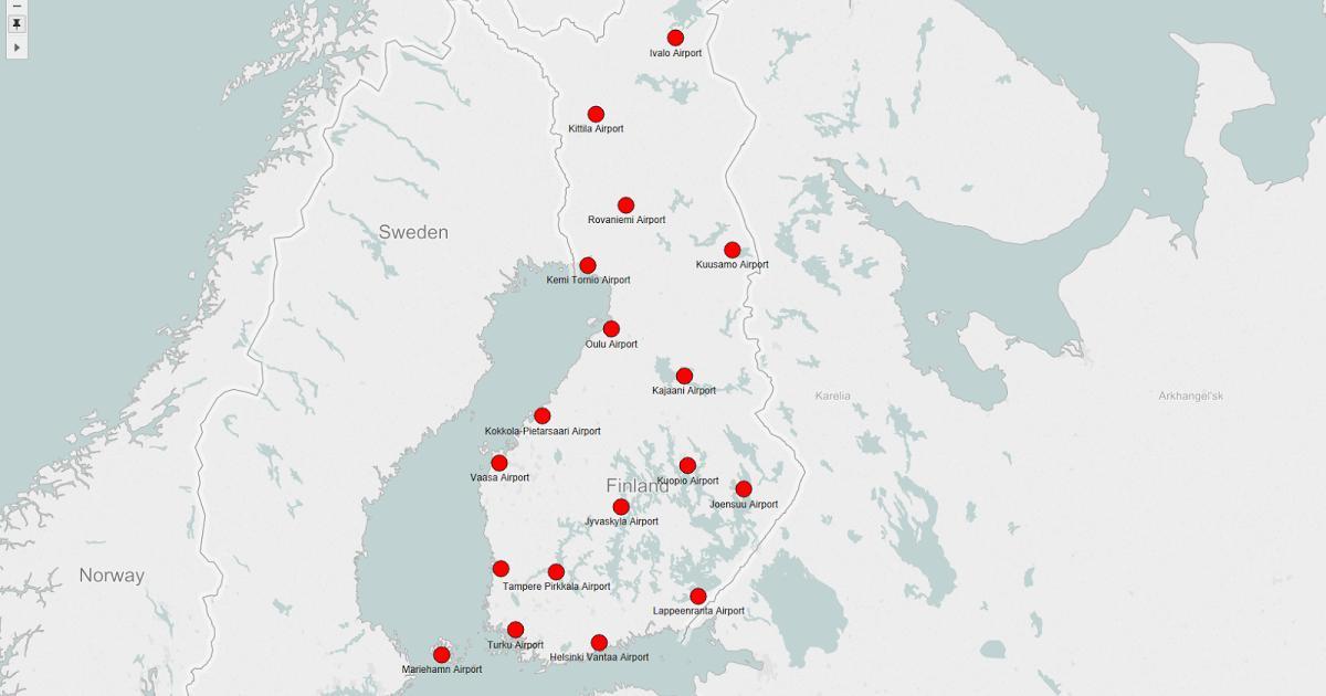 Kort over Finland lufthavne