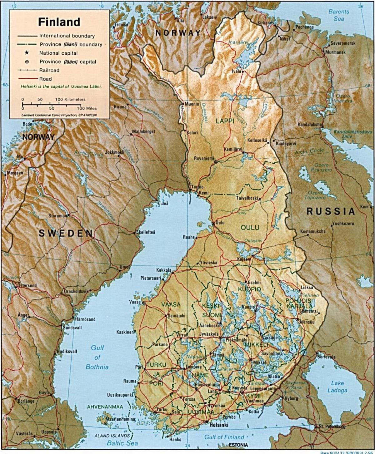 Kort over Finland topografisk