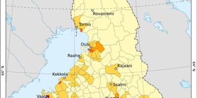 Finland befolkningstæthed kort