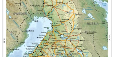 Kort over den fysiske Finland
